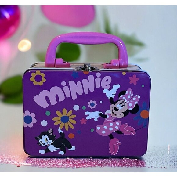 Disney Minnie Mouse Tin Metal Snacks Keepsake Box Tote 5.5"x4x2.75" Pink… - Picture 1 of 7